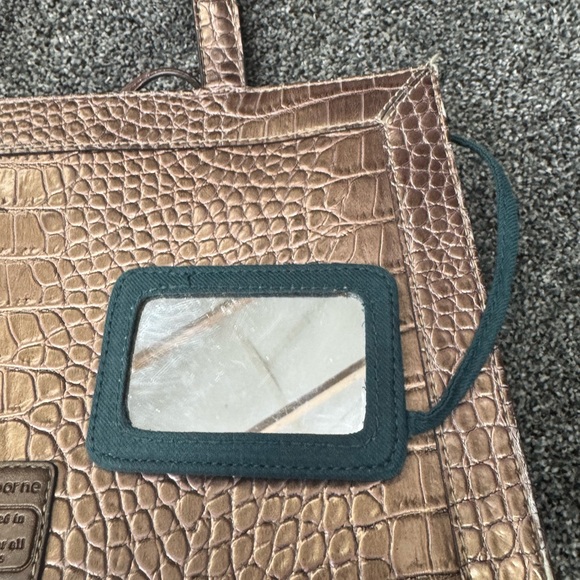 Vintage Liz Claiborne Faux Croc-Embossed Bronze and Teal Handbag - Picture 8 of 9